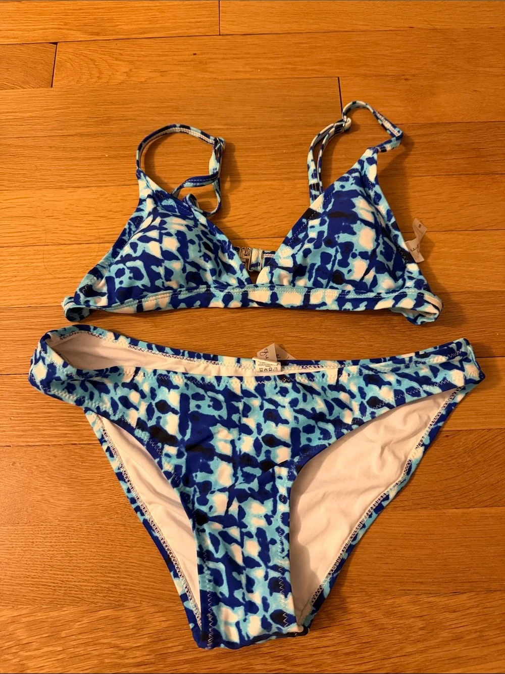Cupshe Blue & White Abstract Print Triangle Bikini